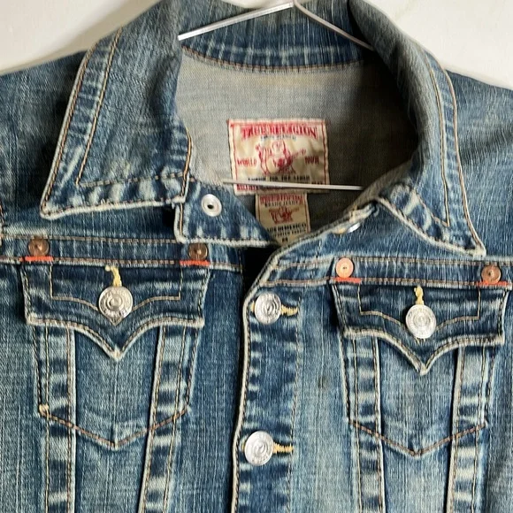 True Religion Emily Dark Wash Western Jean Denim Jacket Women’s Size M - Picture 8 of 9
